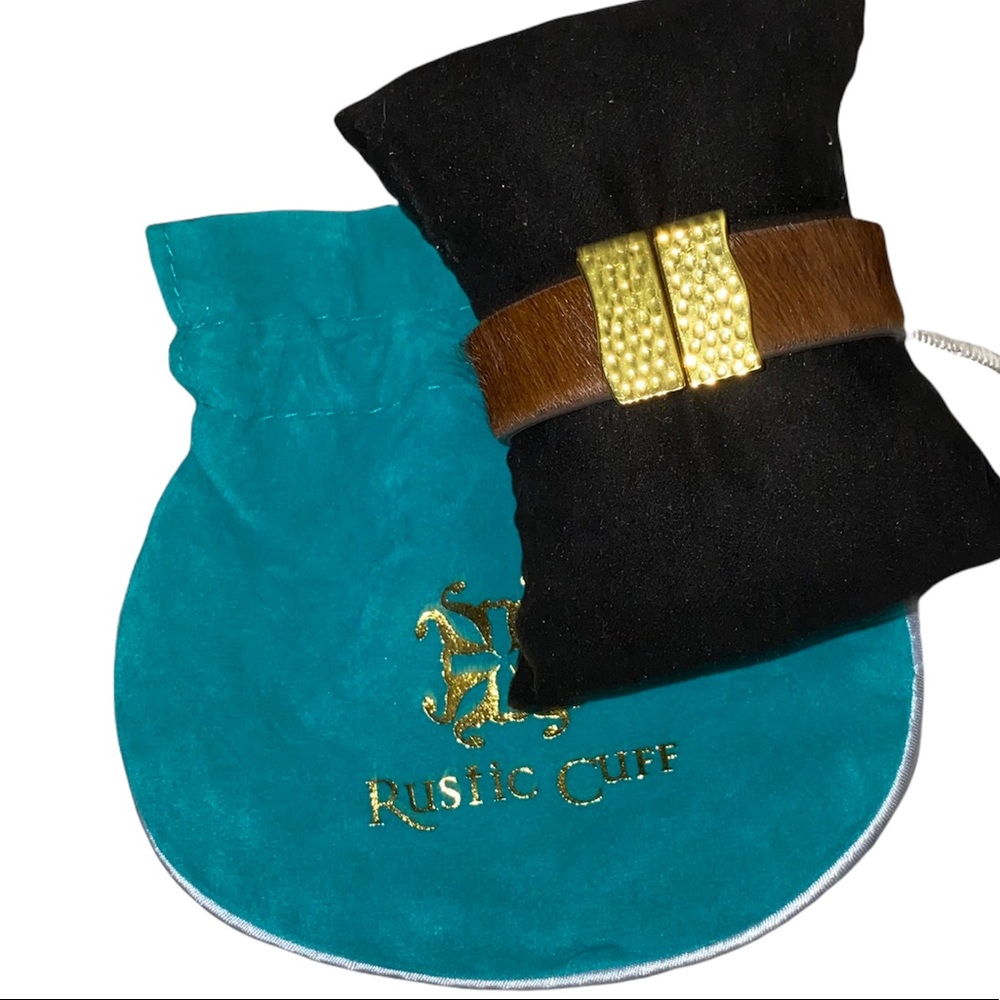 Rustic Cuff Haley Brown Calf Hair Cuff with Gold‎ Ends & Magnetic Closure